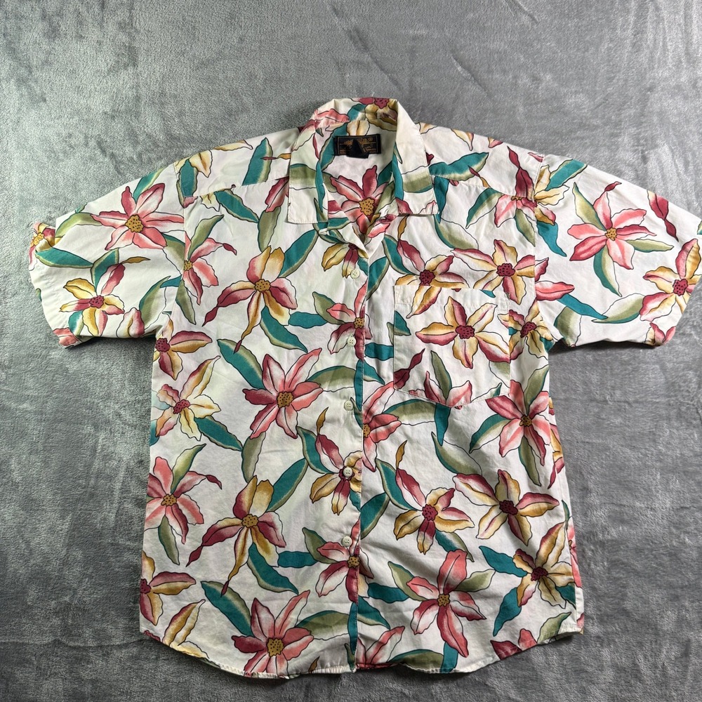 VTG Y2K Eddie Bauer Floral Button Up Short Sleeve Camp Shirt Vacation S/P